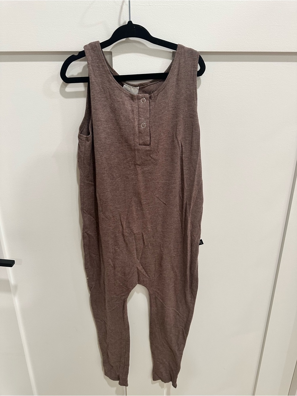 Sleeveless Kids Romper in Dusty Brown - Minimal Henley Style